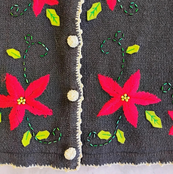 Vintage Designers Studio Originals Christmas Poinsettia Embroidered Sweater Vest - Picture 5 of 9